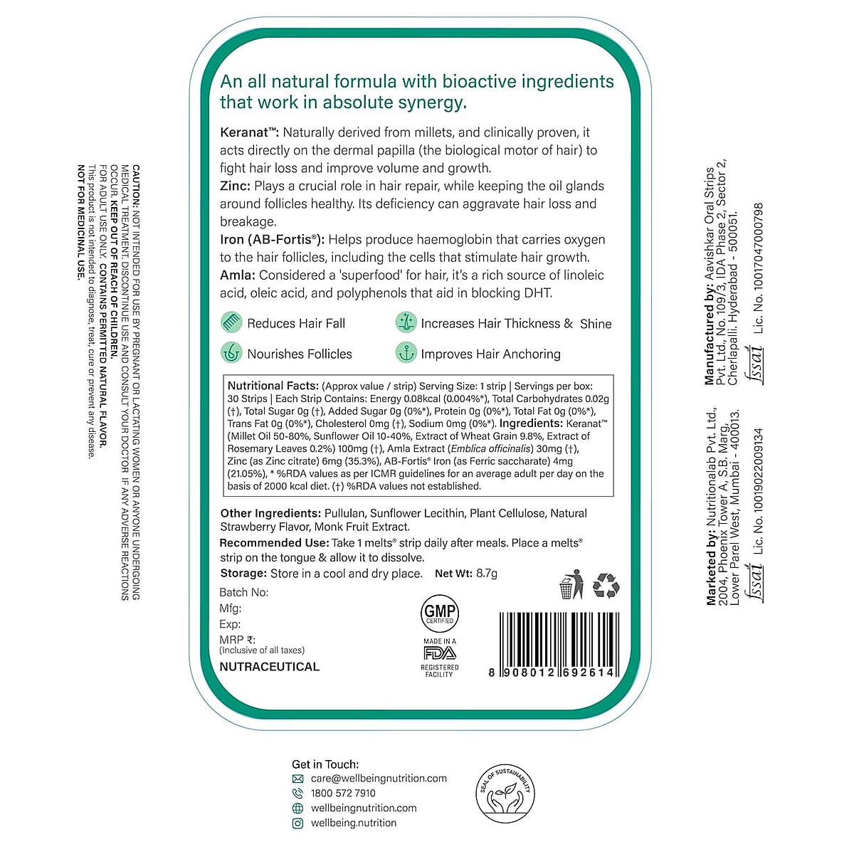 Wellbeing Nutrition Melts Into Hair Fall Control Keranat + Zinc - Tropical Strawberry image number 7