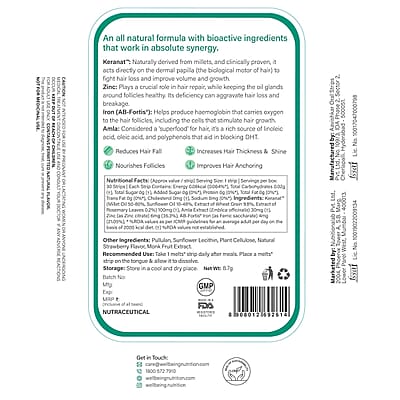 Wellbeing Nutrition Melts Into Hair Fall Control Keranat + Zinc - Tropical Strawberry