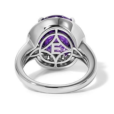 EverTrue Simulated Amethyst Color Diamond Solitaire Ring in 18K YG Plated and Platinum Bond (Size 11.0)