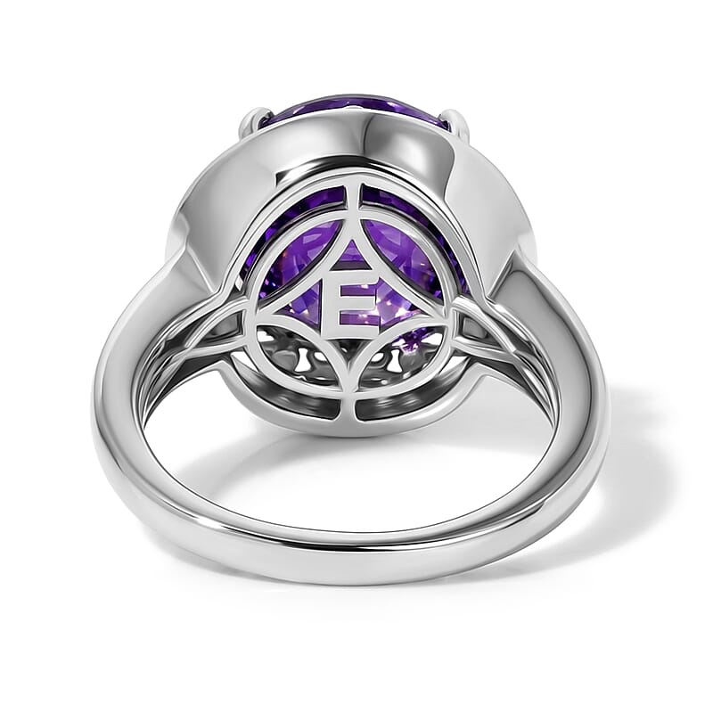 EverTrue Simulated Amethyst Color Diamond Solitaire Ring in 18K YG Plated and Platinum Bond (Size 5.0)