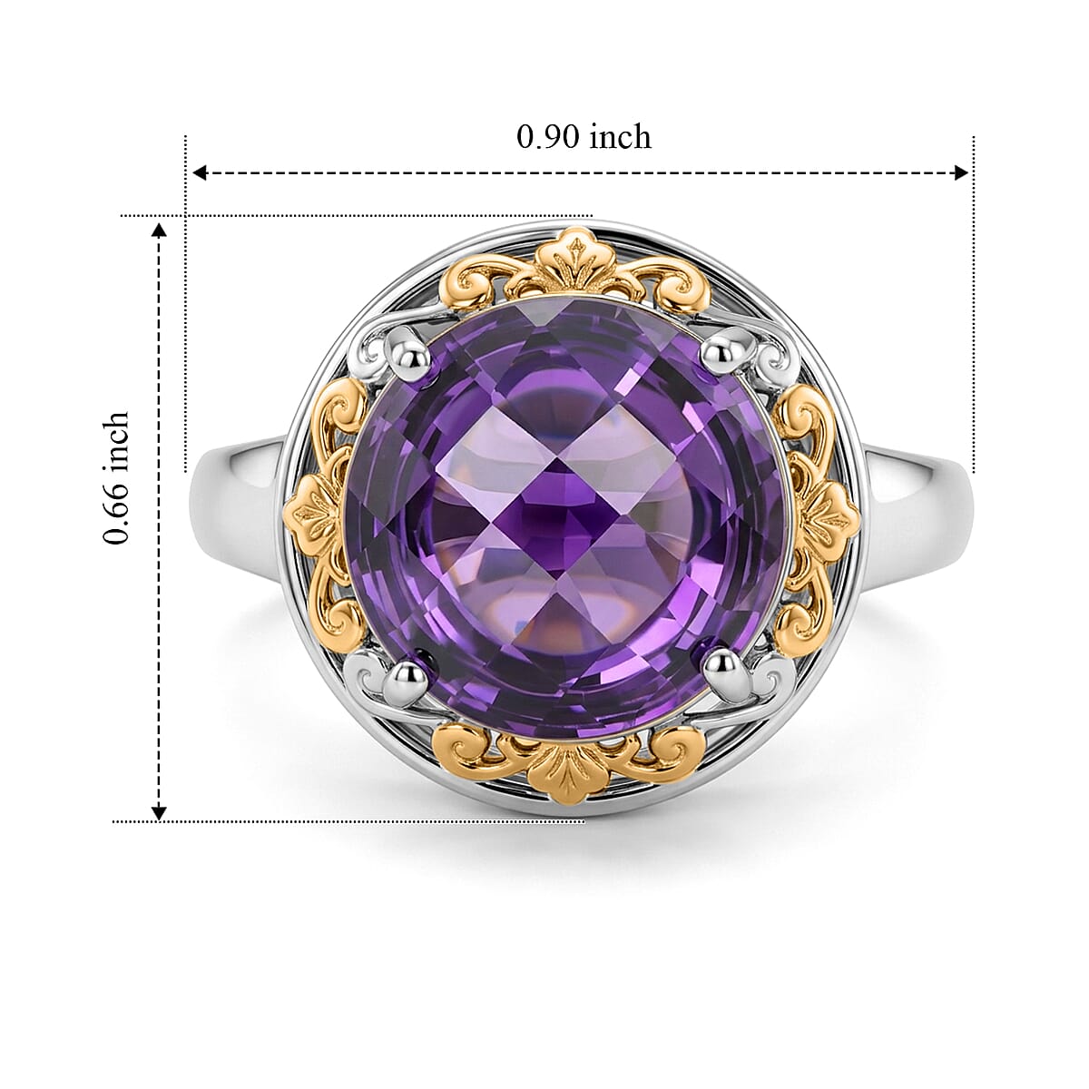 EverTrue Simulated Amethyst Color Diamond Solitaire Ring in 18K YG Plated and Platinum Bond (Size 7.0) image number 4