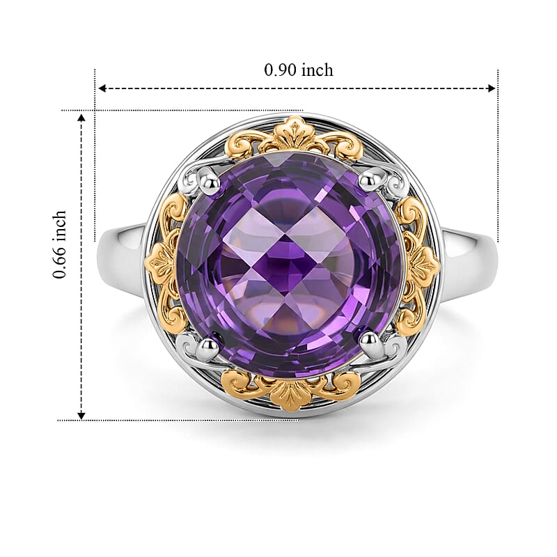 EverTrue Simulated Amethyst Color Diamond Solitaire Ring in 18K YG Plated and Platinum Bond (Size 8.0)