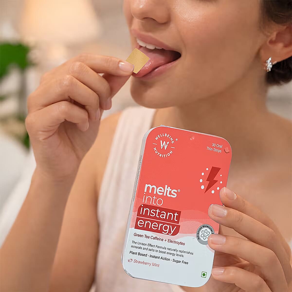 Wellbeing Nutrition Melts Into Instant Energy Green Tea Caffeine + Electroytes - Strawberry Mint image number 1
