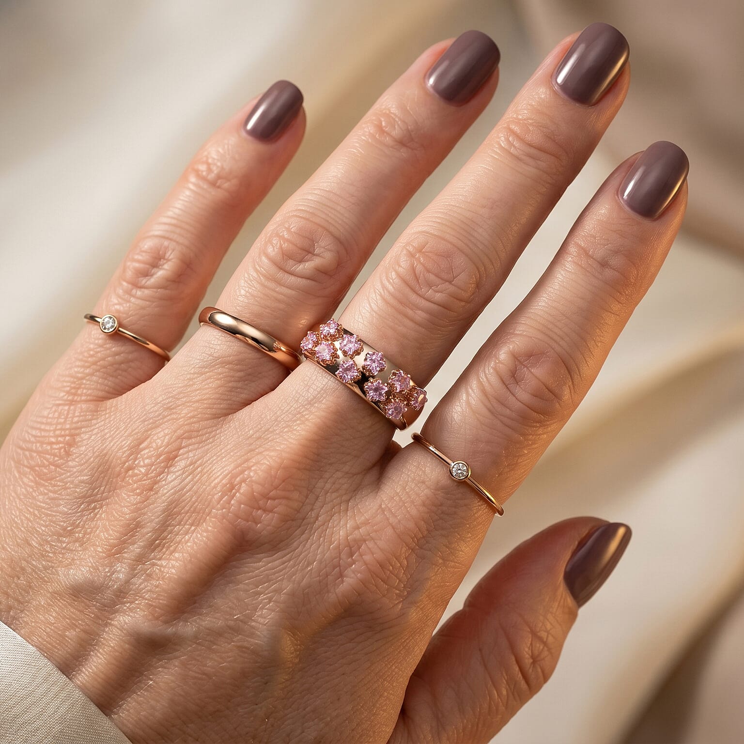 EverTrue Simulated Pink Diamond Ring in 18K RG Plated (Size 6.0)