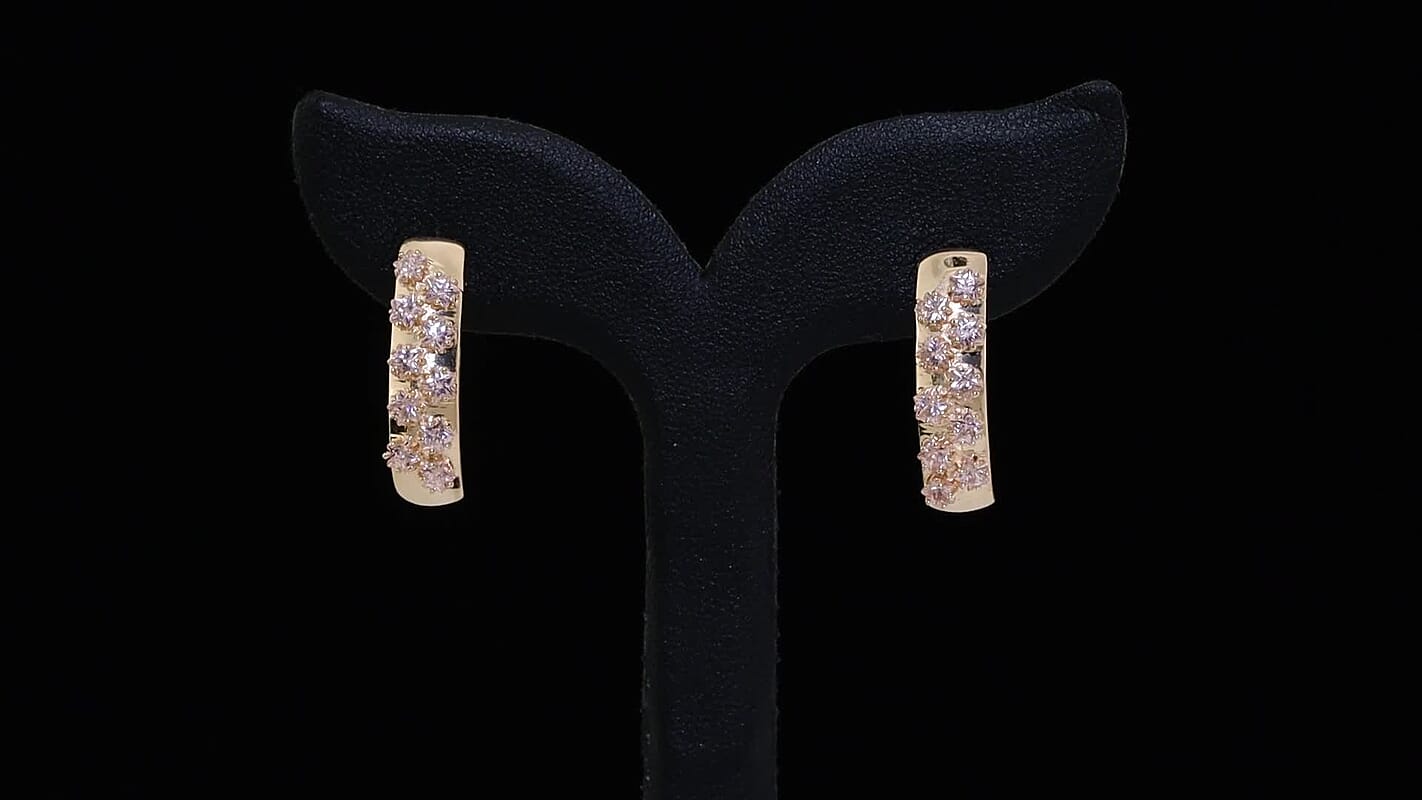 EverTrue Simulated Pink Diamond J-Hoop Earrings in 18K RG Plated 3.60 ctw