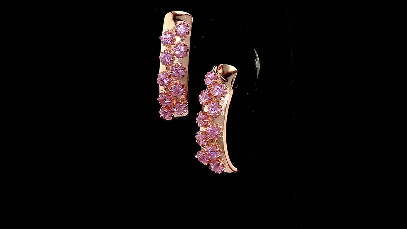 EverTrue Simulated Pink Diamond J-Hoop Earrings in 18K RG Plated 3.60 ctw