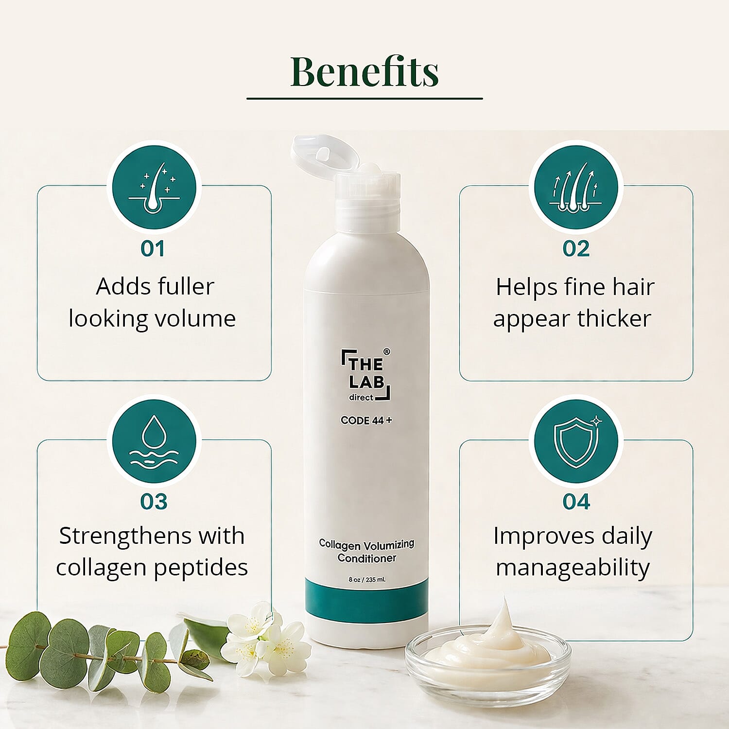 The Lab Direct Code 44 Collagen Volumizing Conditioner (8oz) Made in US