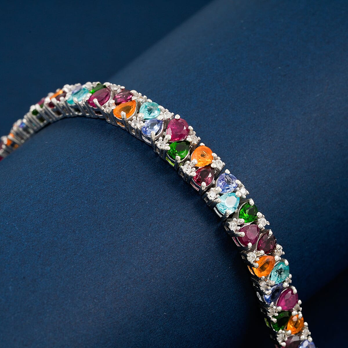 Multi Gemstone 14.00 ctw Bracelet in Rhodium Over Sterling Silver (6.50 In) image number 1