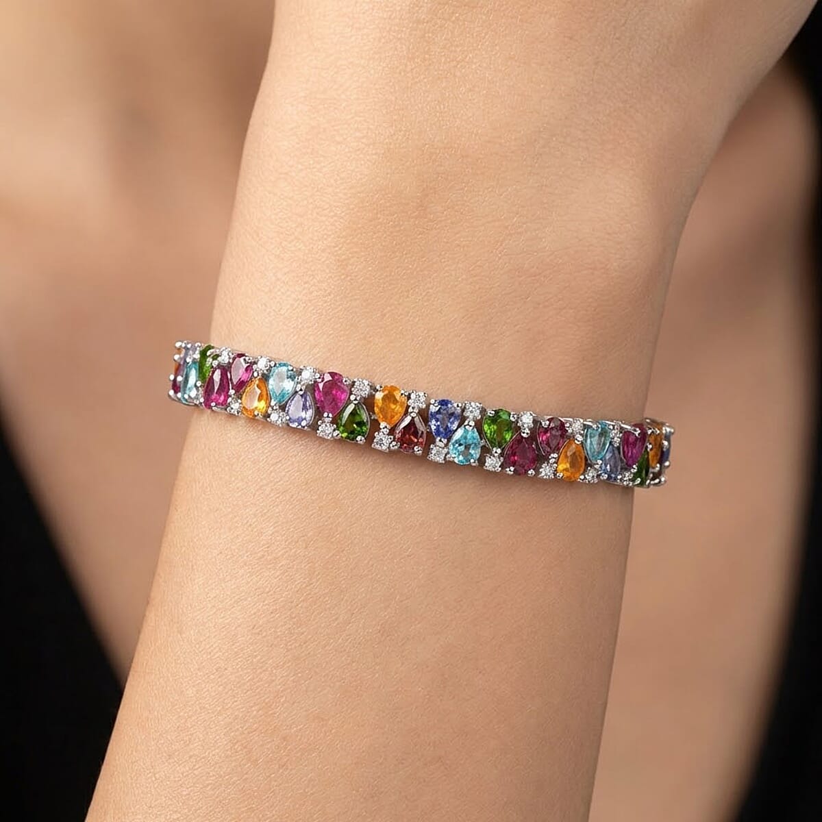 Multi Gemstone 14.00 ctw Bracelet in Rhodium Over Sterling Silver (6.50 In) image number 2