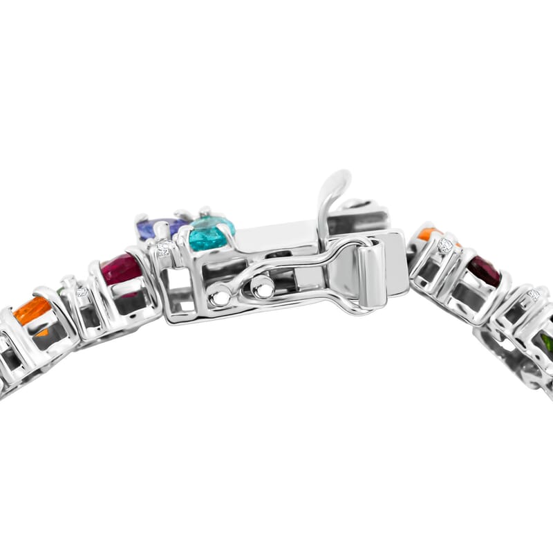 Multi Gemstone 14.00 ctw Bracelet in Rhodium Over Sterling Silver (6.50 In)