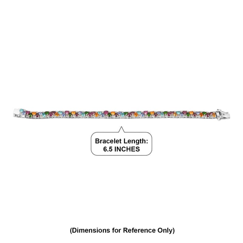 Multi Gemstone 14.00 ctw Bracelet in Rhodium Over Sterling Silver (6.50 In)