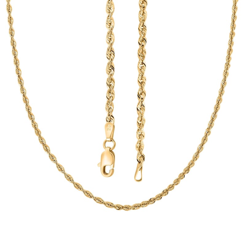 10K Yellow Gold 2.1mm Hollow Rope Chain Necklace (26 Inches) (3.40 g)