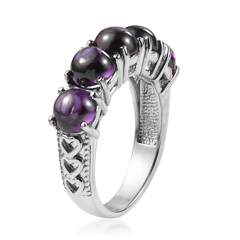 EverTrue Simulated Amethyst Color Diamond 5 Stone Ring in Stainless Steel (Size 5.0)