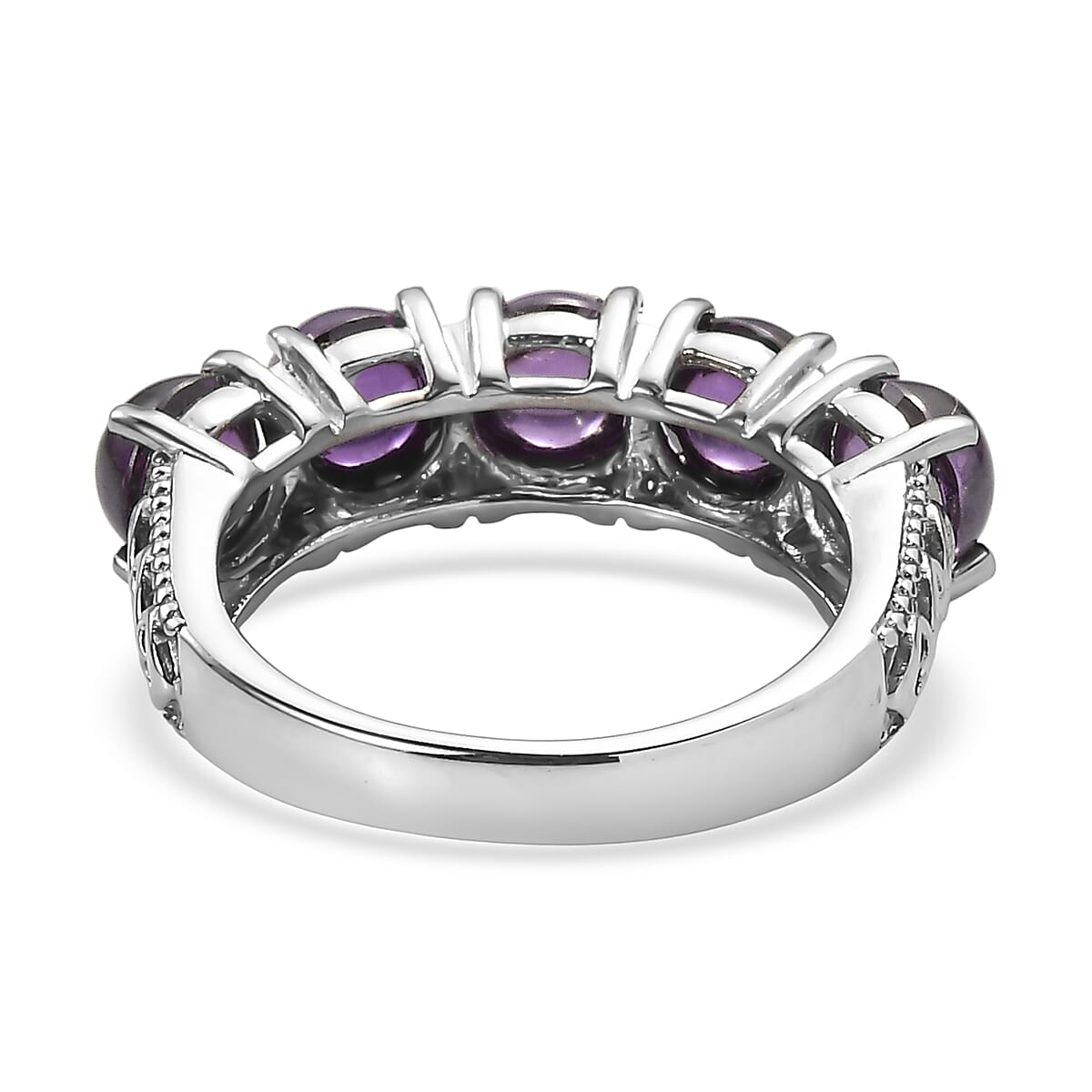 EverTrue Simulated Amethyst Color Diamond 5 Stone Ring in Stainless Steel image number 4