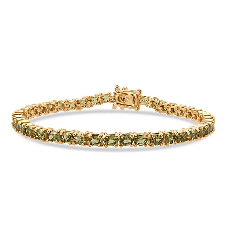 D'Joy Premium Ambanja Demantoid Garnet 9.65 ctw Greenfire Tennis Bracelet in 18K Vermeil Yellow Gold Over Sterling Silver (6.50 In)