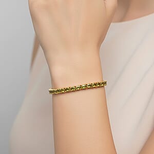 D'Joy Premium Ambanja Demantoid Garnet 9.65 ctw Greenfire Tennis Bracelet in 18K Vermeil Yellow Gold Over Sterling Silver (6.50 In) (Del. in 8-10 Days)