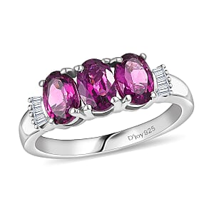 D'Joy AAA Radiant Ember Garnet and Diamond 1.80 ctw Ballerina Ring in Rhodium Over Sterling Silver 1.68 (Size 6.0)