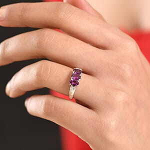 D'Joy AAA Radiant Ember Garnet and Diamond 1.80 ctw Ballerina Ring in Rhodium Over Sterling Silver 1.68 (Size 6.0)