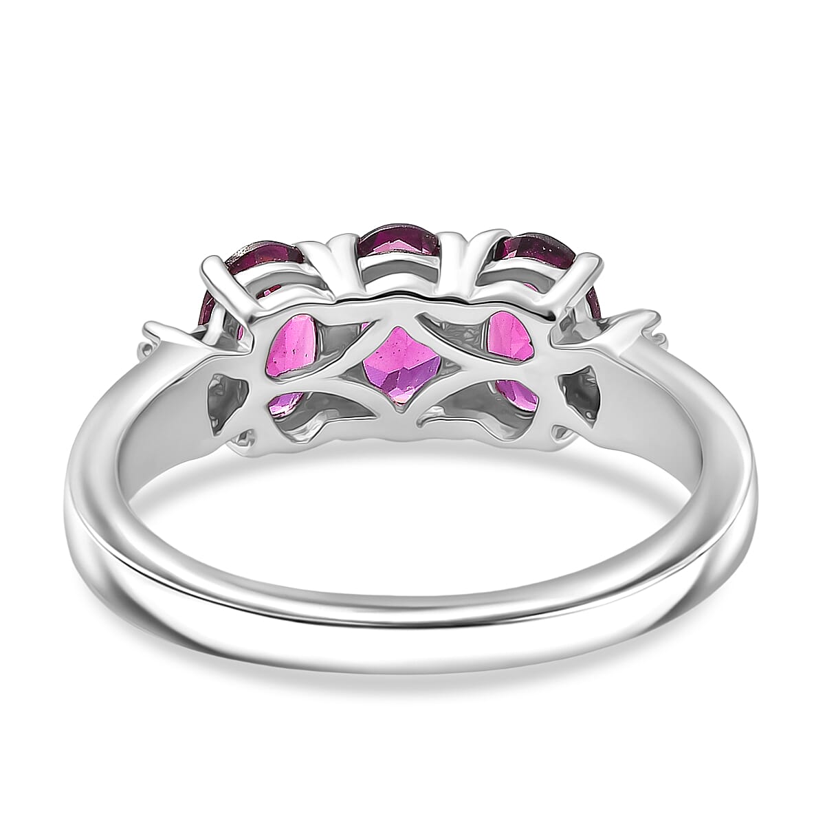 D'Joy AAA Radiant Ember Garnet and Diamond 1.80 ctw Ballerina Ring in Rhodium Over Sterling Silver 1.68 (Size 6.0) image number 4