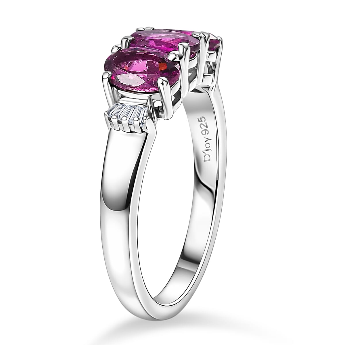 D'Joy AAA Radiant Ember Garnet and Diamond 1.80 ctw Ballerina Ring in Rhodium Over Sterling Silver 1.68 (Size 7.0) image number 3