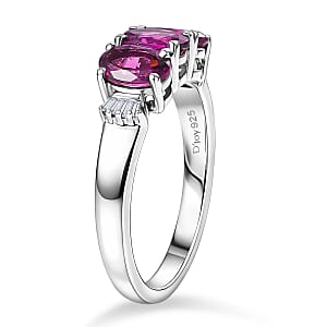 D'Joy AAA Radiant Ember Garnet and Diamond 1.80 ctw Ballerina Ring in Rhodium Over Sterling Silver 1.68 (Size 7.0)