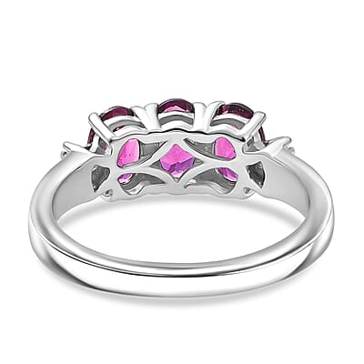 D'Joy AAA Radiant Ember Garnet and Diamond 1.80 ctw Ballerina Ring in Rhodium Over Sterling Silver 1.68 (Size 8.0)