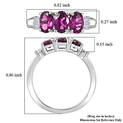 D'Joy AAA Radiant Ember Garnet and Diamond 1.80 ctw Ballerina Ring in Rhodium Over Sterling Silver 1.68 (Size 9.0)