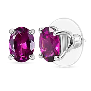 D'Joy AAA Radiant Ember Garnet 1.80 ctw Stud Earrings in Rhodium Over Sterling Silver