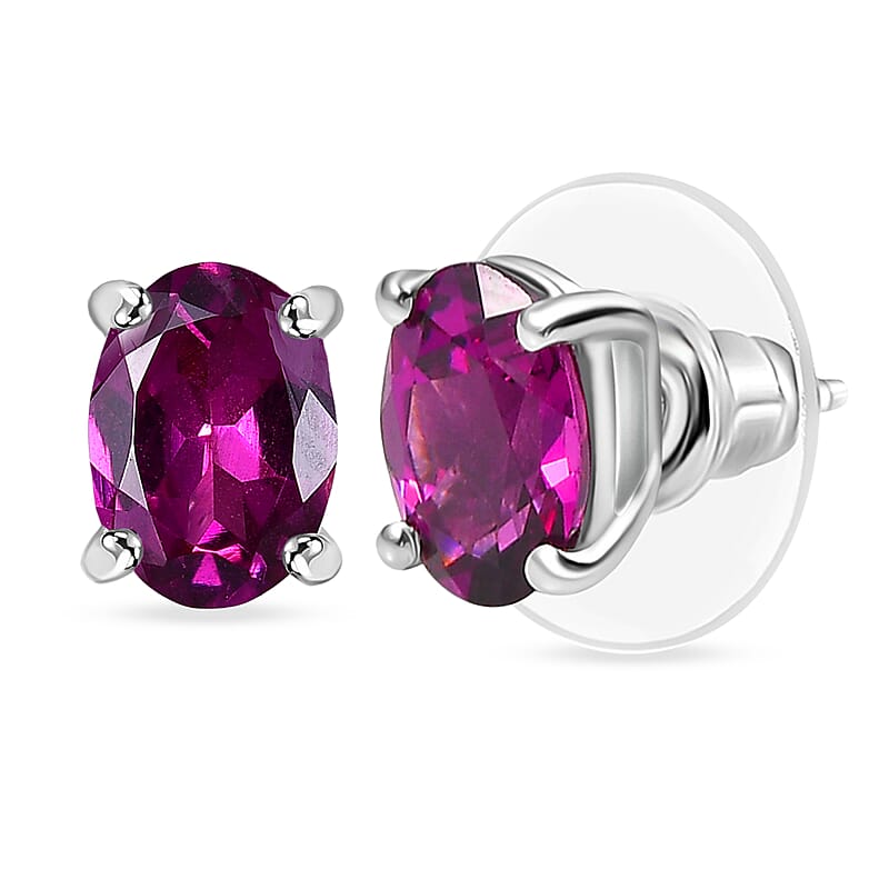D'Joy AAA Radiant Ember Garnet 1.90 ctw Stud Earrings in Rhodium Over Sterling Silver