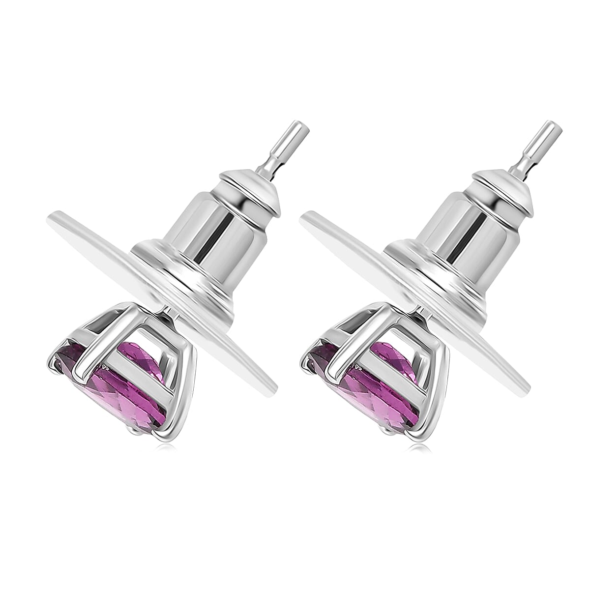 D'Joy AAA Radiant Ember Garnet 1.80 ctw Stud Earrings in Rhodium Over Sterling Silver image number 3