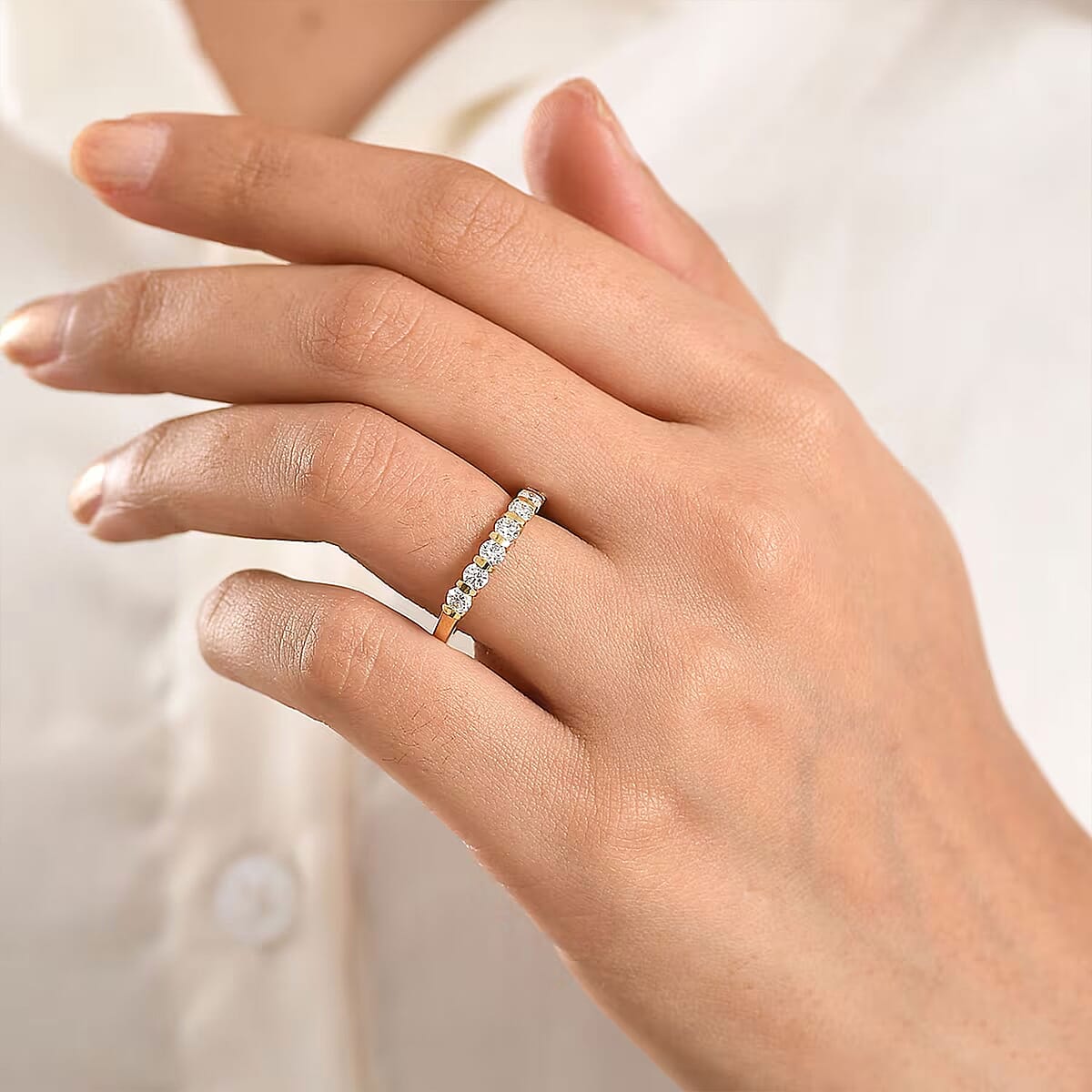 Luxuriant Lab Grown Diamond G-H SI 0.70 ctw Band Ring in 18K Vermeil Yellow Gold Over Sterling Silver (Size 5.0) image number 1