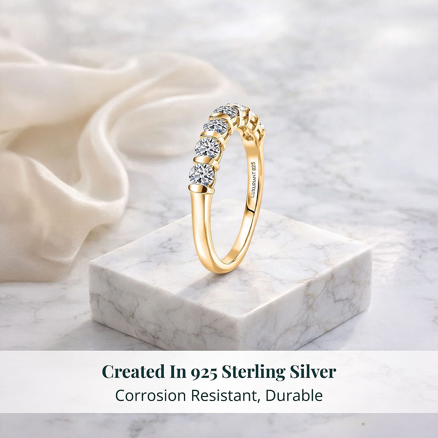 Luxuriant Lab Grown Diamond G-H SI 0.70 ctw Band Ring in 18K Vermeil Yellow Gold Over Sterling Silver (Size 5.0)