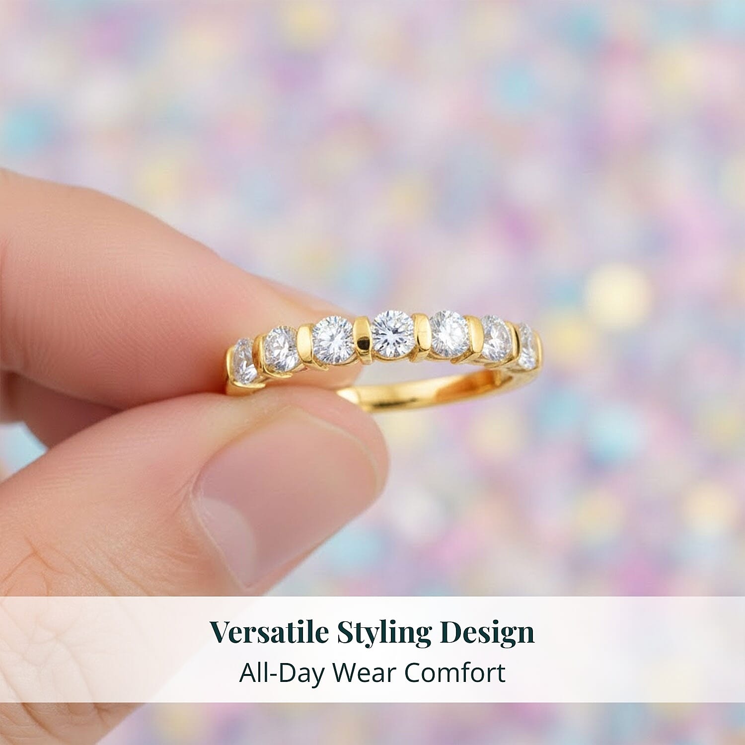 Luxuriant Lab Grown Diamond G-H SI 0.70 ctw Band Ring in 18K Vermeil Yellow Gold Over Sterling Silver (Size 5.0)