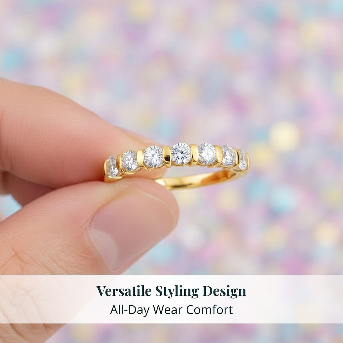 Luxuriant Lab Grown Diamond G-H SI 0.70 ctw Band Ring in 18K Vermeil Yellow Gold Over Sterling Silver (Size 5.0) image number 5