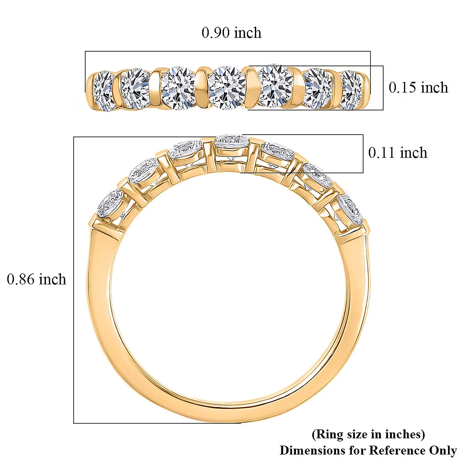 Luxuriant Lab Grown Diamond G-H SI 0.70 ctw Band Ring in 18K Vermeil Yellow Gold Over Sterling Silver (Size 5.0)