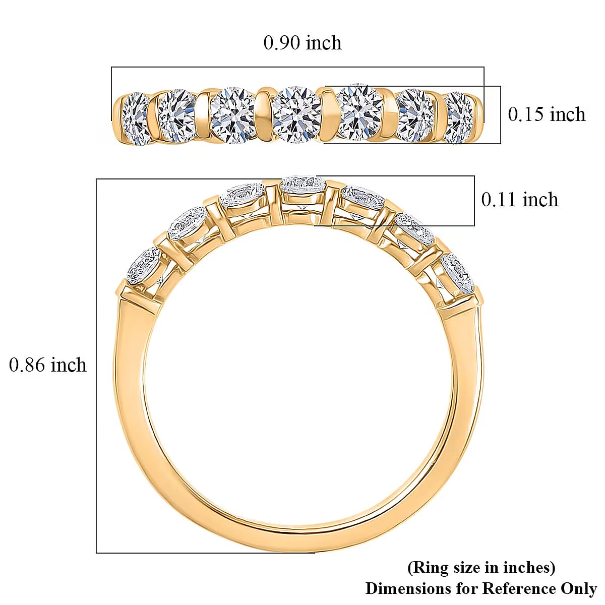 Luxuriant Lab Grown Diamond G-H SI 0.70 ctw Band Ring in 18K Vermeil Yellow Gold Over Sterling Silver (Size 5.0) image number 6