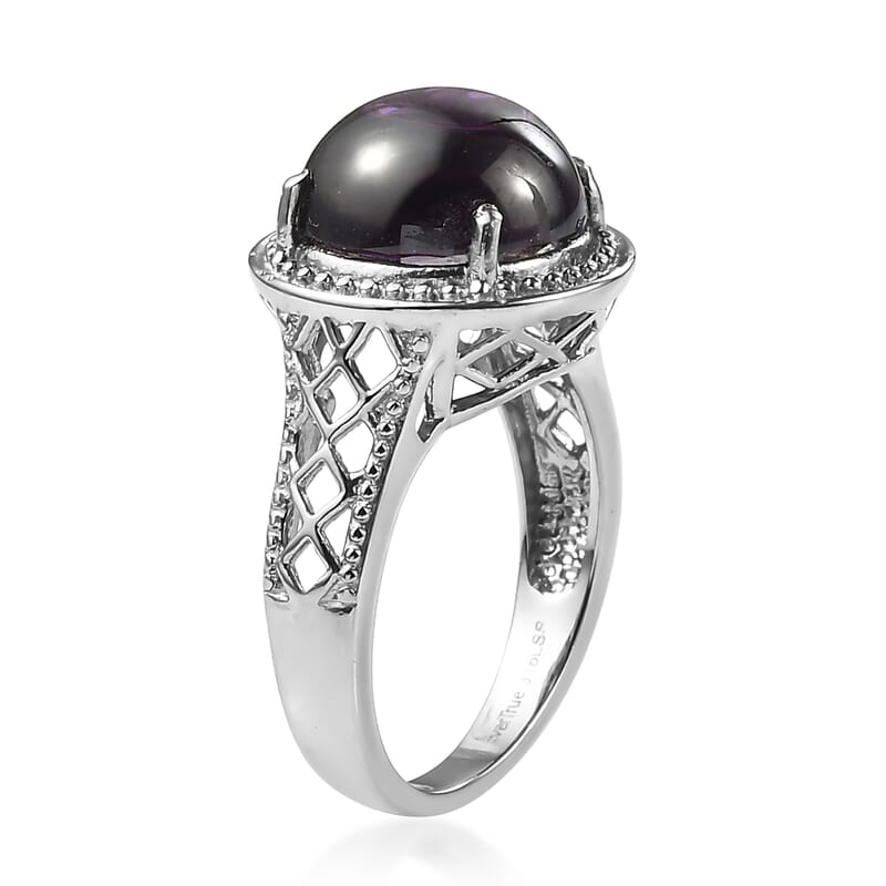 EverTrue Checkerboard Cut Simulated Amethyst Color Diamond Ring in Stainless Steel (Size 5.0) 16.15 ctw