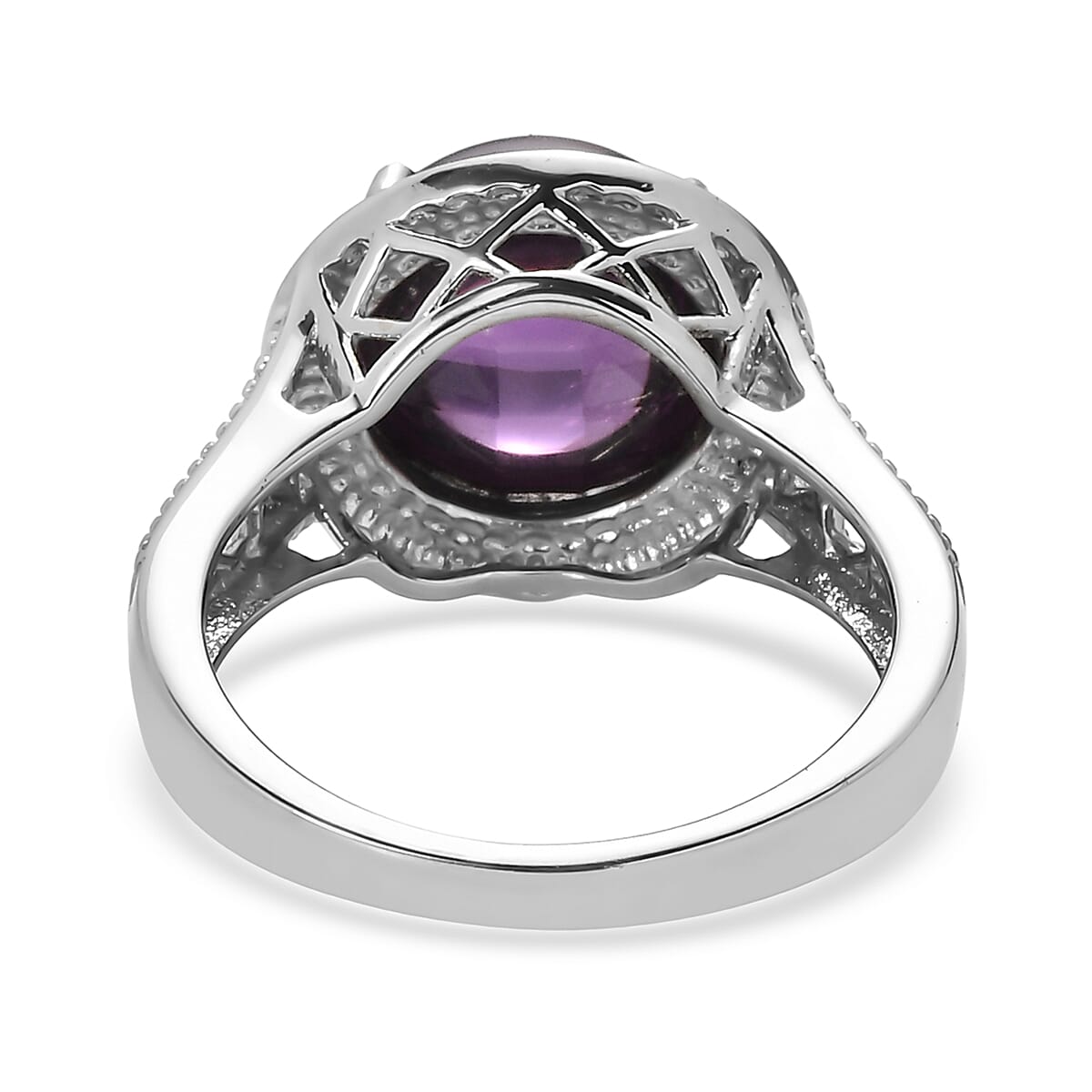 EverTrue Checkerboard Cut Simulated Amethyst Color Diamond Ring in Stainless Steel (Size 5.0) 16.15 ctw