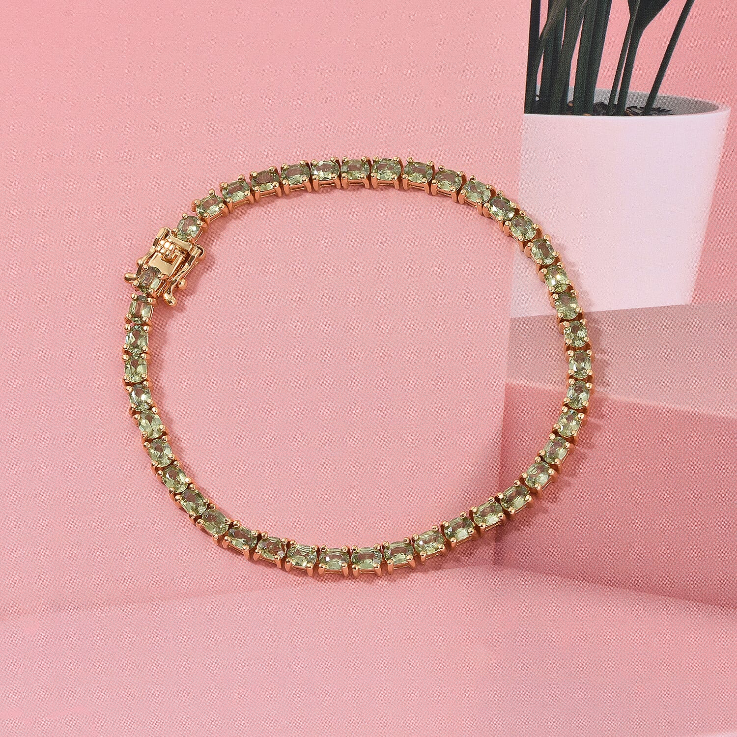 D'Joy Premium Ambanja Demantoid Garnet 9.65 ctw Greenfire Tennis Bracelet in 18K Vermeil Yellow Gold Over Sterling Silver (6.50 In)