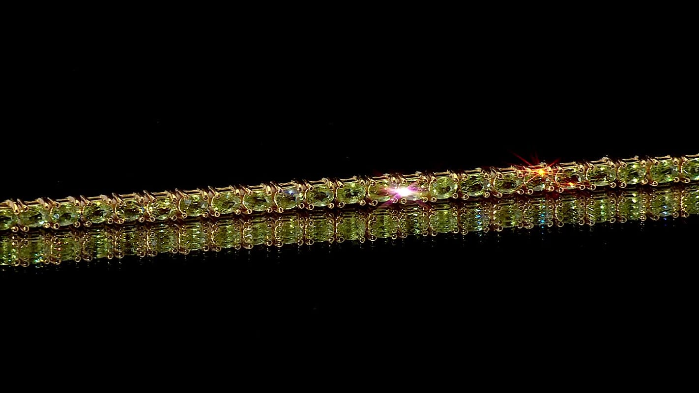 D'Joy Premium Ambanja Demantoid Garnet 9.65 ctw Greenfire Tennis Bracelet in 18K Vermeil Yellow Gold Over Sterling Silver (6.50 In)