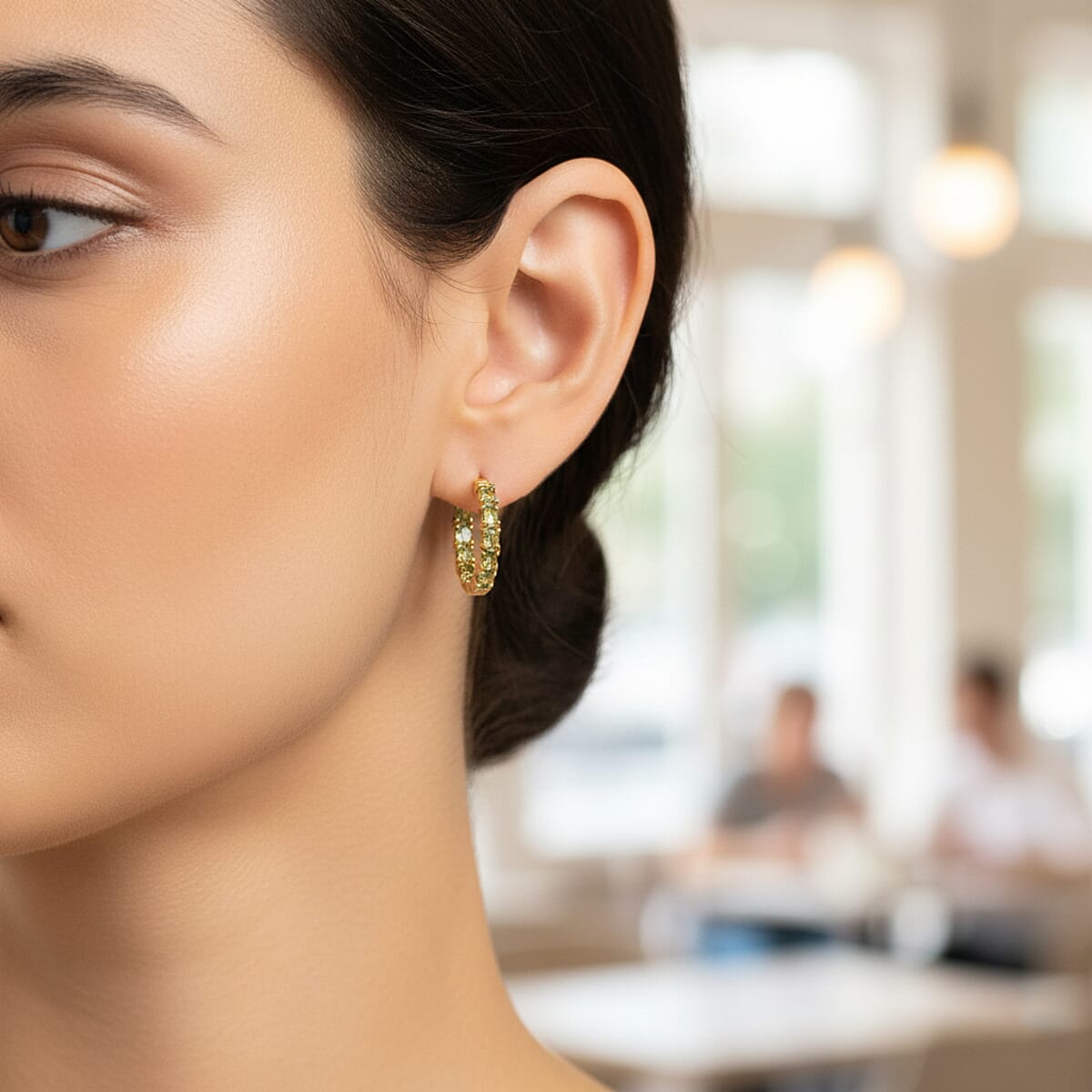 D'Joy Premium Ambanja Demantoid Garnet 5.10 ctw Greenfire Tennis Hoop Earrings in 18K Vermeil Yellow Gold Over Sterling Silver (Del. in 8-10 Days) image number 1