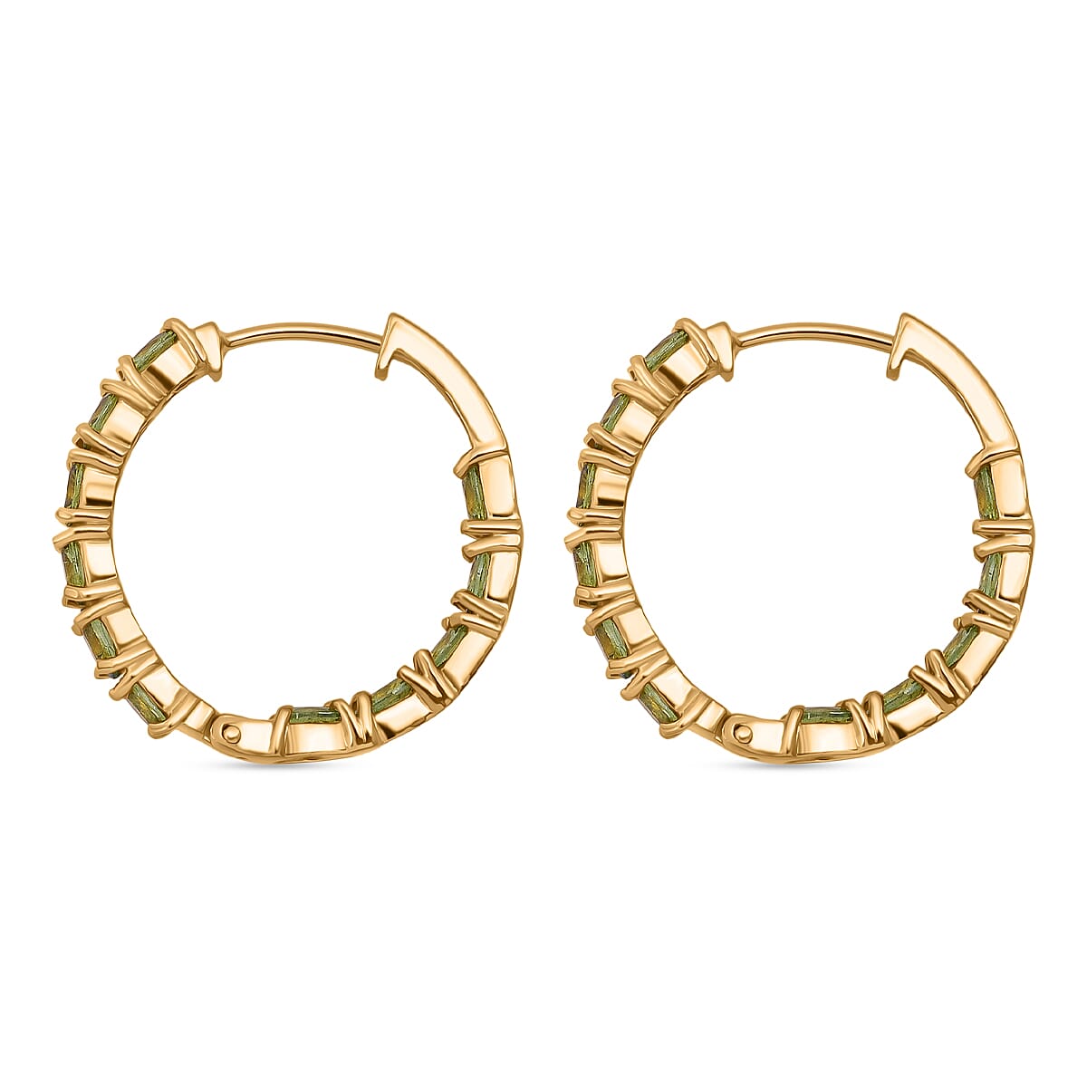 D'Joy Premium Ambanja Demantoid Garnet 5.10 ctw Greenfire Tennis Hoop Earrings in 18K Vermeil Yellow Gold Over Sterling Silver (Del. in 8-10 Days) image number 2