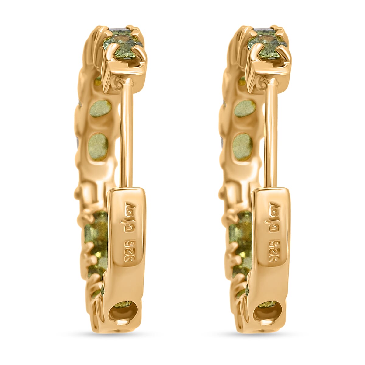 D'Joy Premium Ambanja Demantoid Garnet 5.10 ctw Greenfire Tennis Hoop Earrings in 18K Vermeil Yellow Gold Over Sterling Silver (Del. in 8-10 Days) image number 3