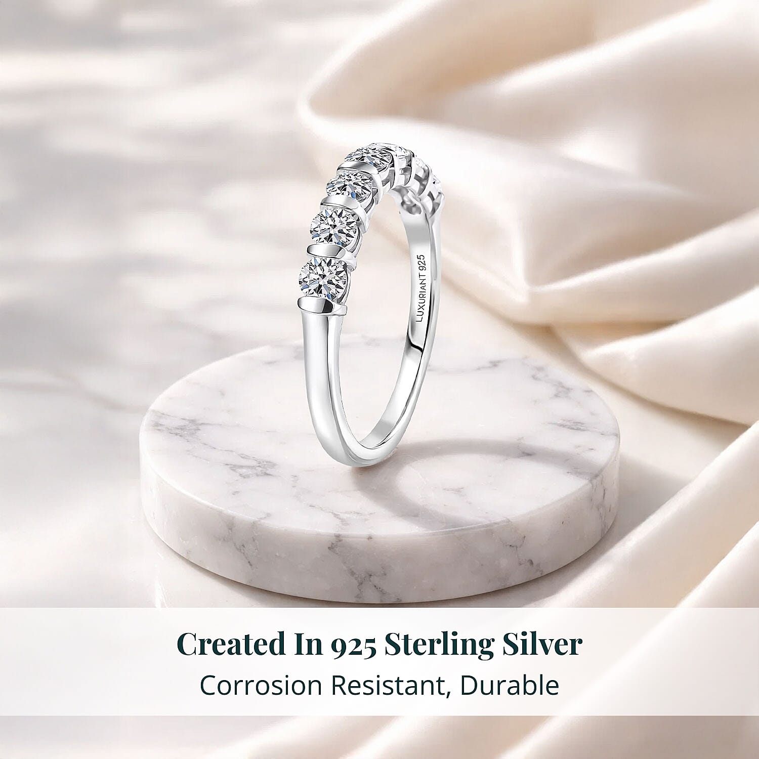 Luxuriant Lab Grown Diamond G-H SI 0.70 ctw Band Ring in Rhodium Over Sterling Silver (Size 10.0)