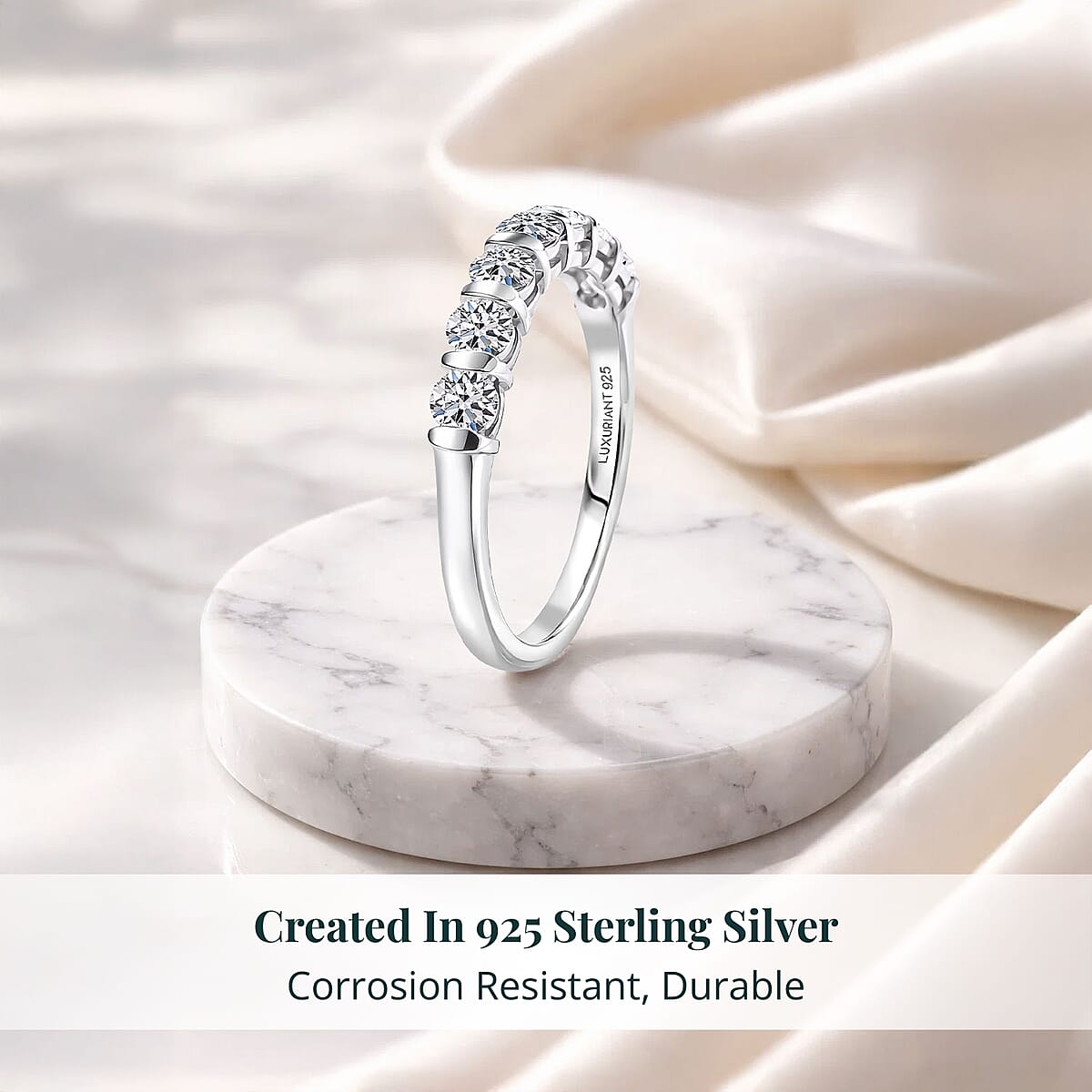 Luxuriant Lab Grown Diamond G-H SI 0.70 ctw Band Ring in Rhodium Over Sterling Silver (Size 10.0) image number 2