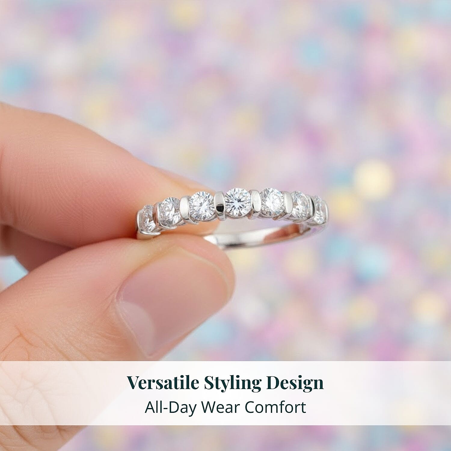 Luxuriant Lab Grown Diamond G-H SI 0.70 ctw Band Ring in Rhodium Over Sterling Silver (Size 10.0)