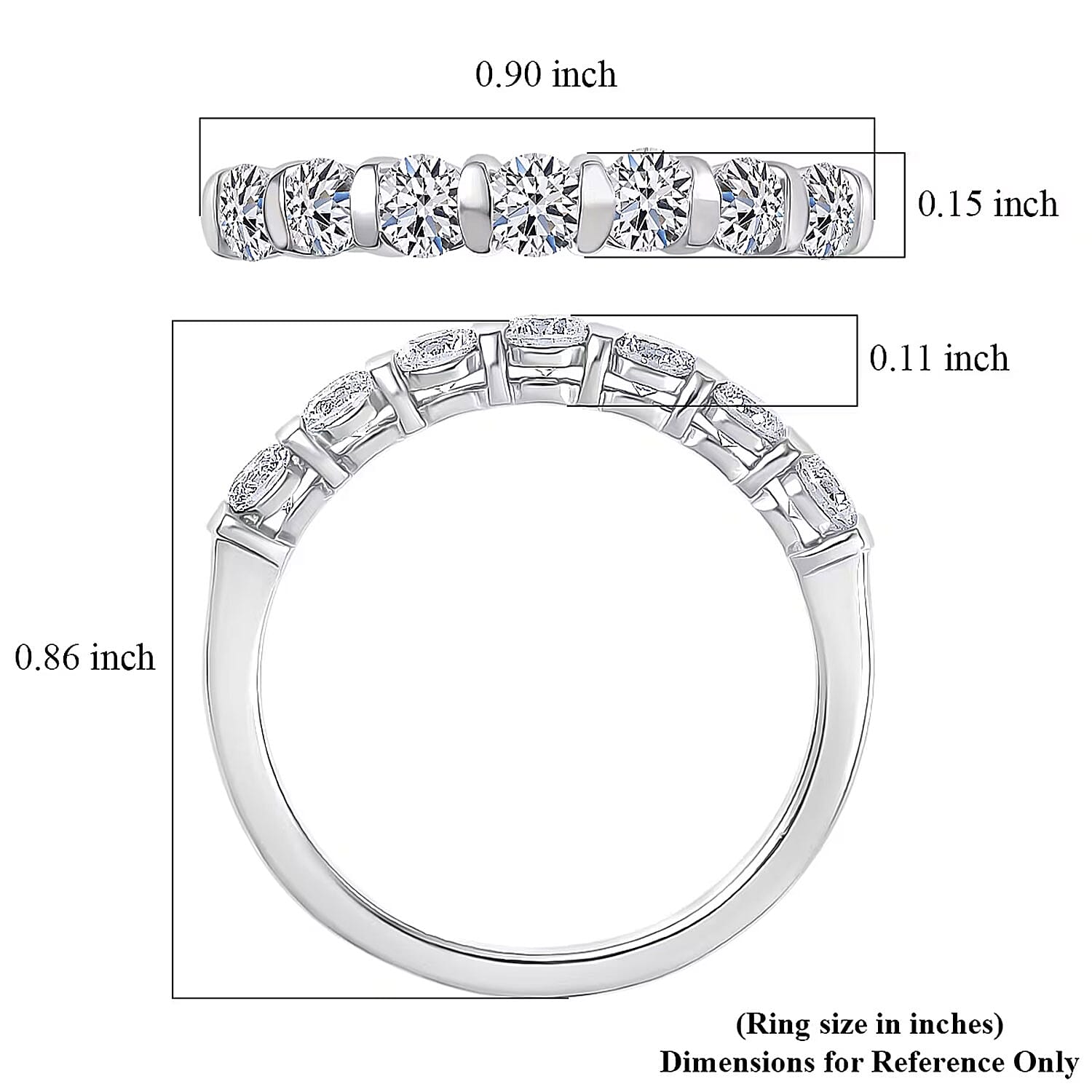 Luxuriant Lab Grown Diamond G-H SI 0.70 ctw Band Ring in Rhodium Over Sterling Silver (Size 10.0)