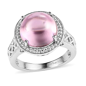 EverTrue Checkerboard Cut Simulated Pink Diamond Ring in Stainless Steel (Size 7.0)