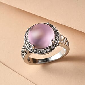 EverTrue Checkerboard Cut Simulated Pink Diamond Ring in Stainless Steel (Size 8.0)