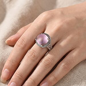 EverTrue Checkerboard Cut Simulated Pink Diamond Ring in Stainless Steel (Size 9.0)